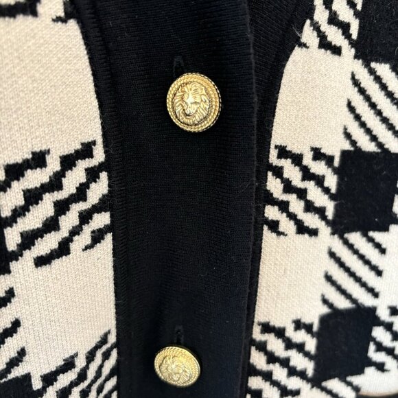 SANDRO Jisou Checked Oversized Plaid Cardigan Tan Gold Black - Picture 3 of 6